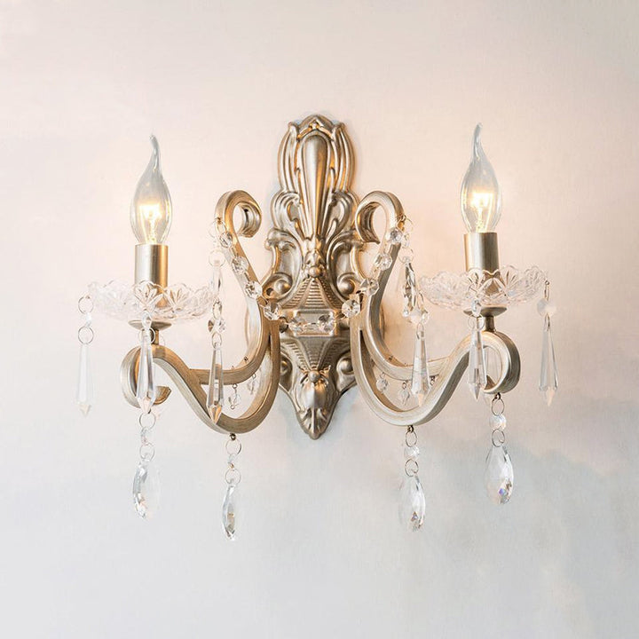 Skørter | Swirl Arm Living Room Wall Light Retro Style Metal 1/2-Light Silver Finish Wall Lamp with Crystal Drops