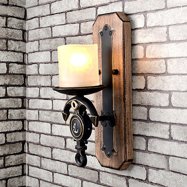 Lisslune | Black Cylinder Wall Lamp Industrial Frosted Glass 1/2 Light Dining Room Wall Light with Anchor Design