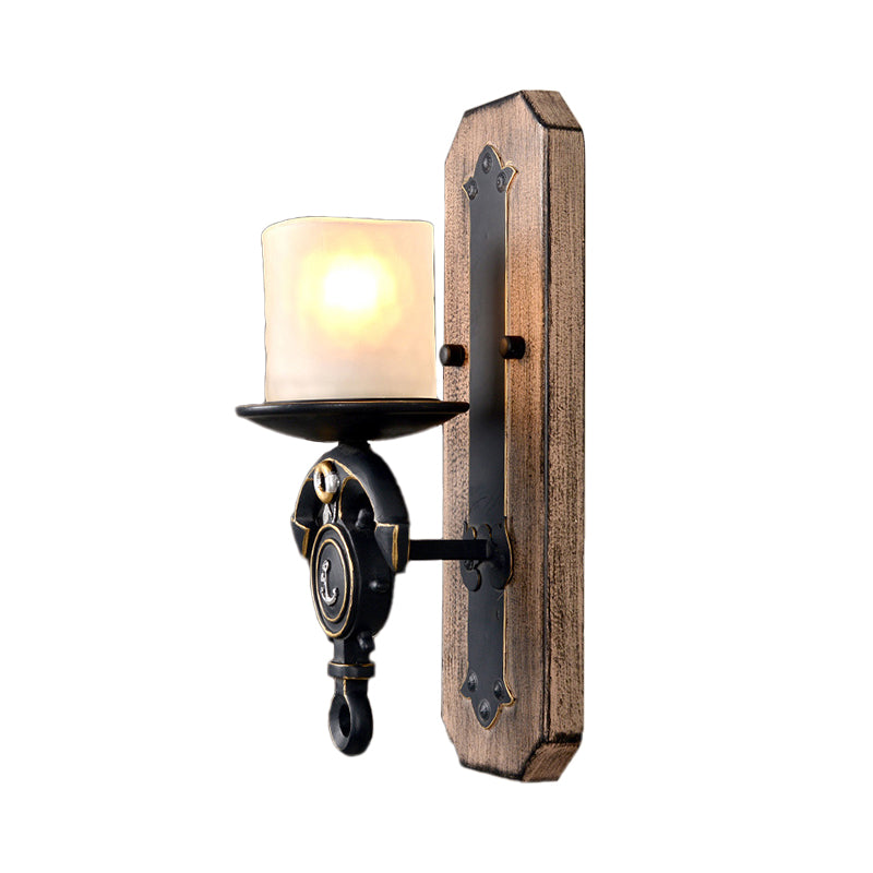 Lisslune | Black Cylinder Wall Lamp Industrial Frosted Glass 1/2 Light Dining Room Wall Light with Anchor Design
