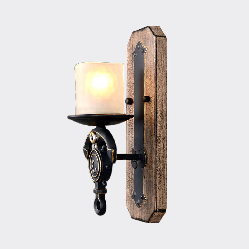 Lisslune | Black Cylinder Wall Lamp Industrial Frosted Glass 1/2 Light Dining Room Wall Light with Anchor Design