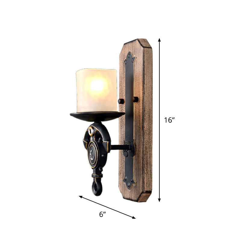 Lisslune | Black Cylinder Wall Lamp Industrial Frosted Glass 1/2 Light Dining Room Wall Light with Anchor Design