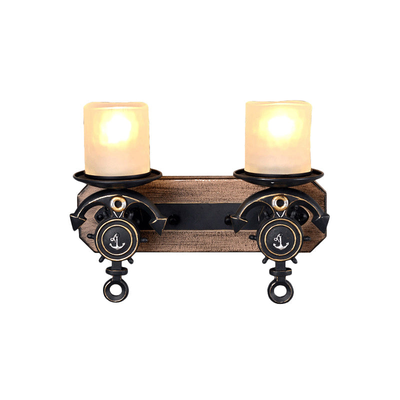 Lisslune | Black Cylinder Wall Lamp Industrial Frosted Glass 1/2 Light Dining Room Wall Light with Anchor Design
