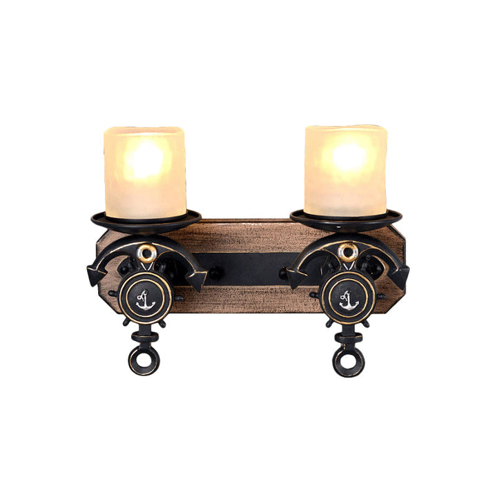 Lisslune | Black Cylinder Wall Lamp Industrial Frosted Glass 1/2 Light Dining Room Wall Light with Anchor Design