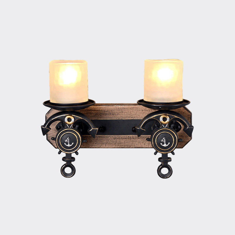 Lisslune | Black Cylinder Wall Lamp Industrial Frosted Glass 1/2 Light Dining Room Wall Light with Anchor Design