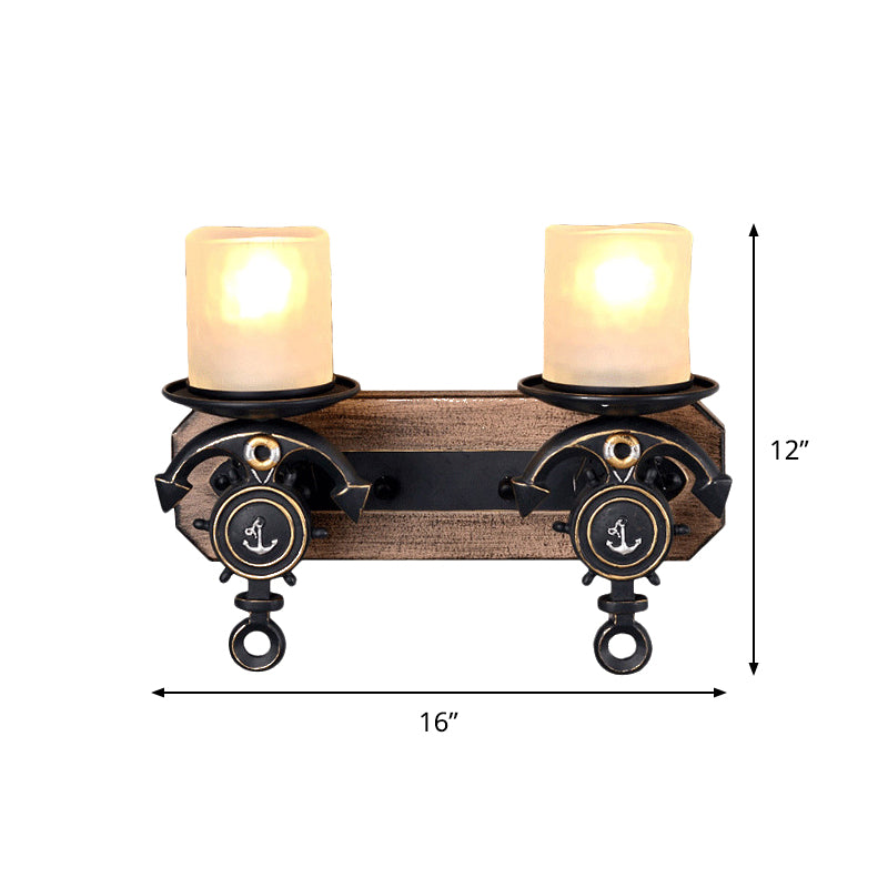 Lisslune | Black Cylinder Wall Lamp Industrial Frosted Glass 1/2 Light Dining Room Wall Light with Anchor Design