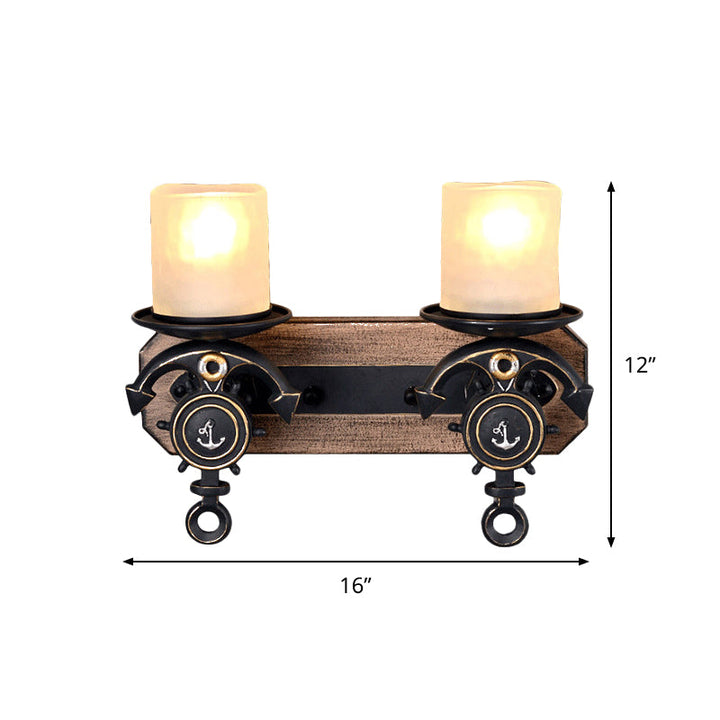 Lisslune | Black Cylinder Wall Lamp Industrial Frosted Glass 1/2 Light Dining Room Wall Light with Anchor Design