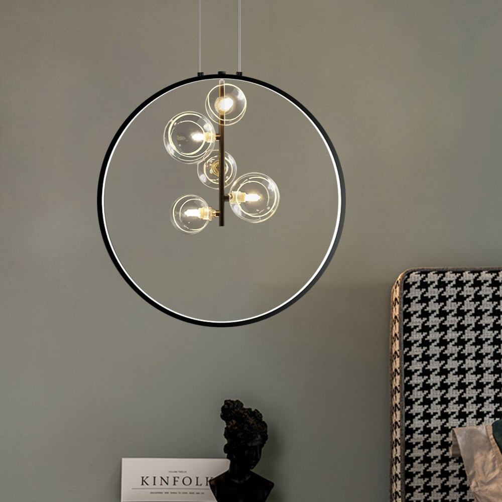 Lisslune | LumoGlobe – Minimalist Black Pendant Lamp with Glass LED Sphere