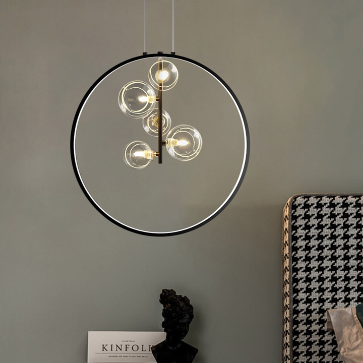 Lisslune | LumoGlobe – Minimalist Black Pendant Lamp with Glass LED Sphere