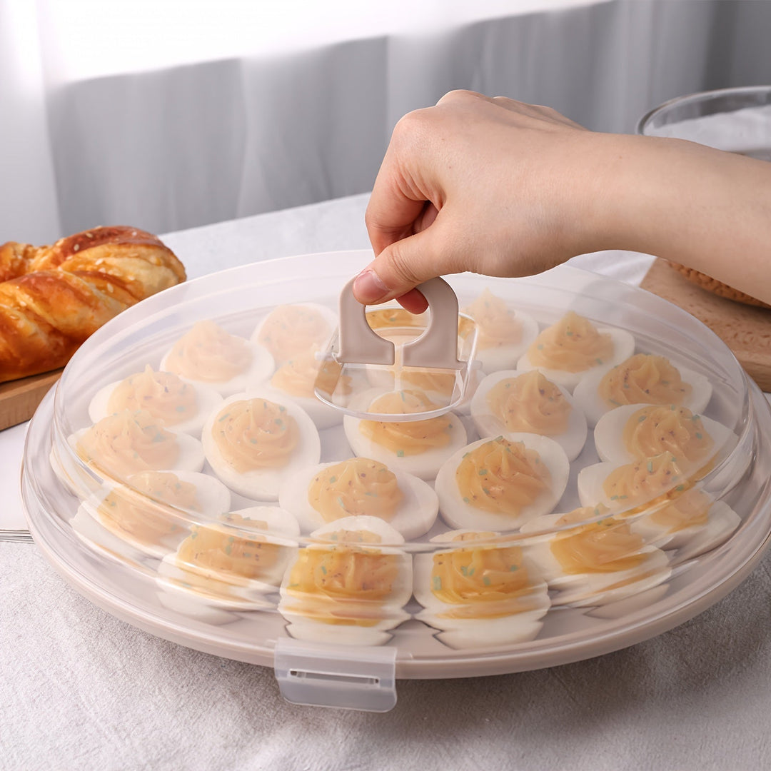 Lisslune | Shindel 3PCS Deviled Egg Platters – Brown Carrier with Lid, Round Tray for 22 Eggs, Perfect Kitchen Home Supplies