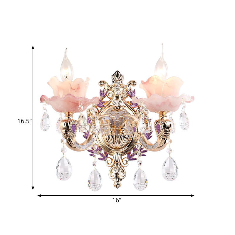 Skørter | Ruffle Purple Glass Wall Lamp Country 1/2-Light Living Room Wall Lighting with K9 Crystal Drop