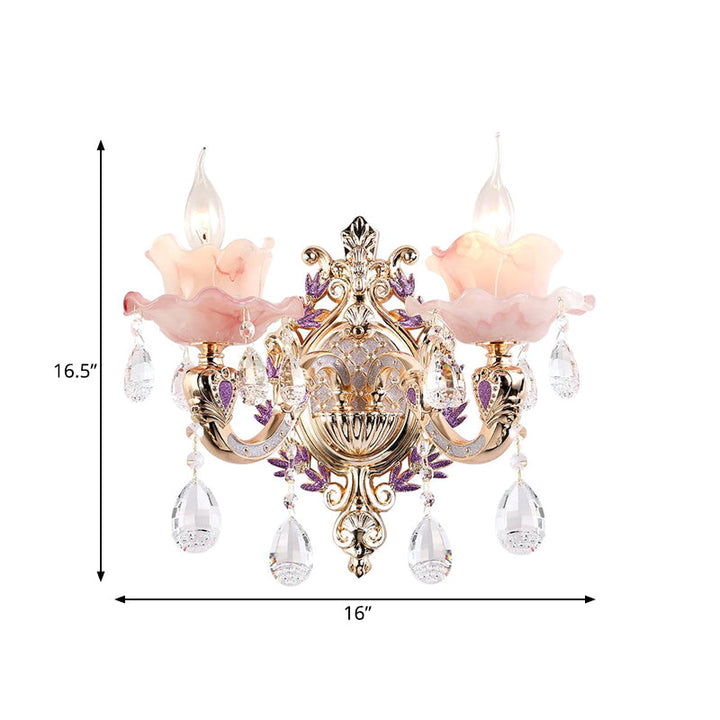 Skørter | Ruffle Purple Glass Wall Lamp Country 1/2-Light Living Room Wall Lighting with K9 Crystal Drop