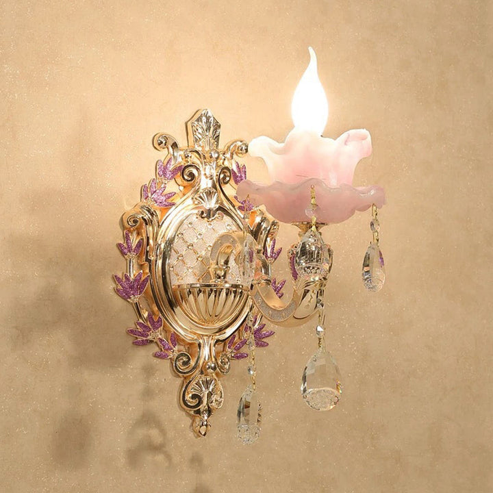 Skørter | Ruffle Purple Glass Wall Lamp Country 1/2-Light Living Room Wall Lighting with K9 Crystal Drop