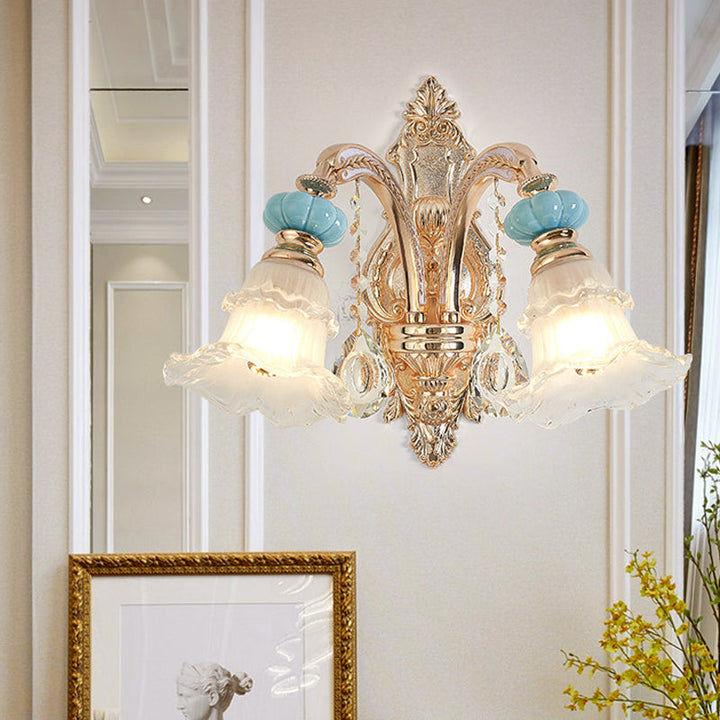 Skørter | 1/2-head hanging flower wall light Retro Gold Opal Matt glass wall-mounted device