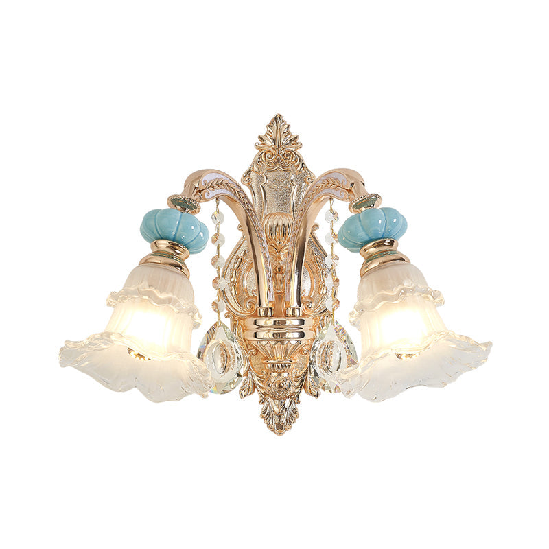 Skørter | 1/2-head hanging flower wall light Retro Gold Opal Matt glass wall-mounted device