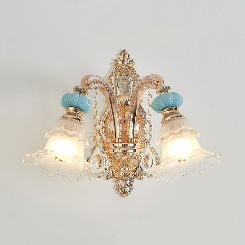 Skørter | 1/2-head hanging flower wall light Retro Gold Opal Matt glass wall-mounted device
