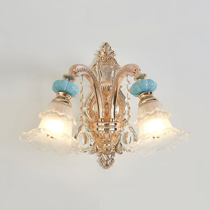 Skørter | 1/2-head hanging flower wall light Retro Gold Opal Matt glass wall-mounted device
