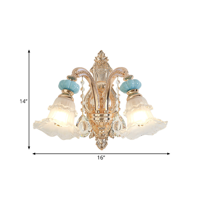 Skørter | 1/2-head hanging flower wall light Retro Gold Opal Matt glass wall-mounted device