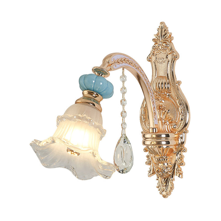 Skørter | 1/2-head hanging flower wall light Retro Gold Opal Matt glass wall-mounted device