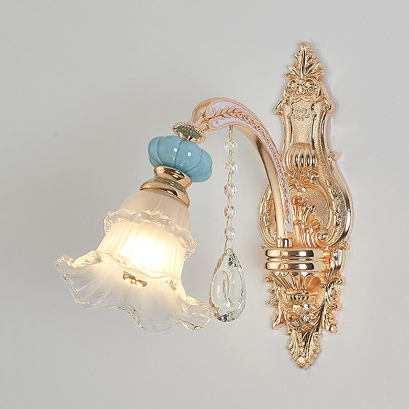 Skørter | 1/2-head hanging flower wall light Retro Gold Opal Matt glass wall-mounted device