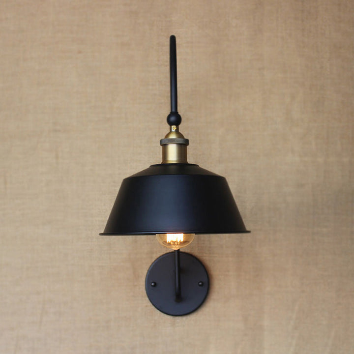 Skørter | Retro style barn/tapered shadow wall lamp 10"/14" B 1 light metal wall lighting with curved arm in black