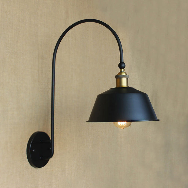 Skørter | Retro style barn/tapered shadow wall lamp 10"/14" B 1 light metal wall lighting with curved arm in black