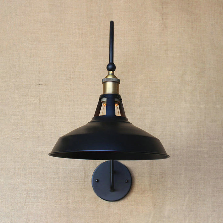 Skørter | Retro style barn/tapered shadow wall lamp 10"/14" B 1 light metal wall lighting with curved arm in black
