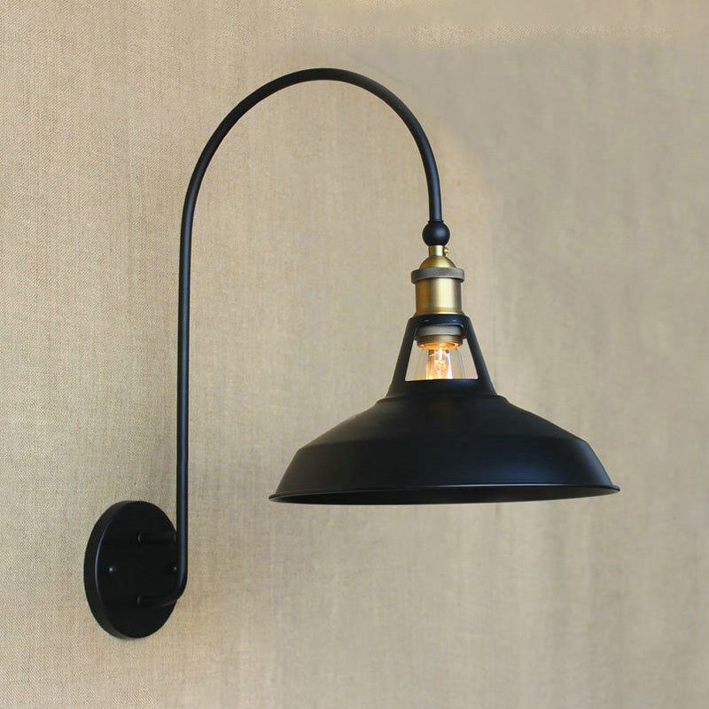 Skørter | Retro style barn/tapered shadow wall lamp 10"/14" B 1 light metal wall lighting with curved arm in black