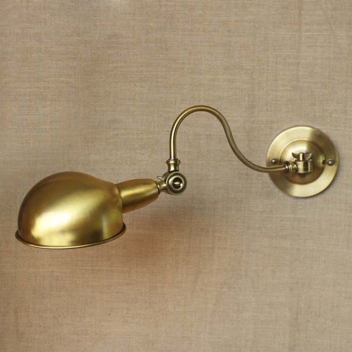 Lisslune | Brass 1 Head Wall Light Vintage Metal Dome Shade Wall Lamp with Gooseneck Arm