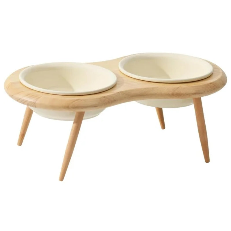 Lisslune | Misha Ceramic Elevated Cat Bowl with Wooden Stand