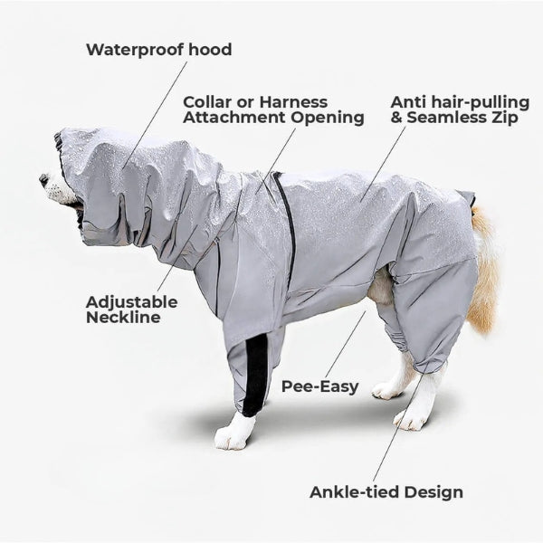 Lisslune | Waterproof Dog Coat with Legs – Reflective Dog Rain Jacket for Small & Large Breeds | Best Rain Coat for Dogs UK