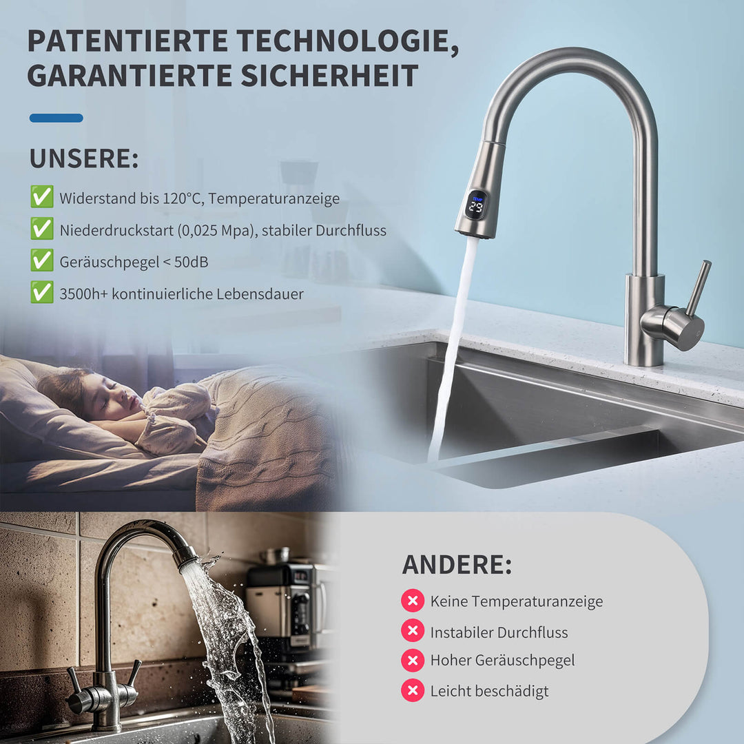 Lisslune | Kitchen faucet with 2 spray types, 360° swivel kitchen tap