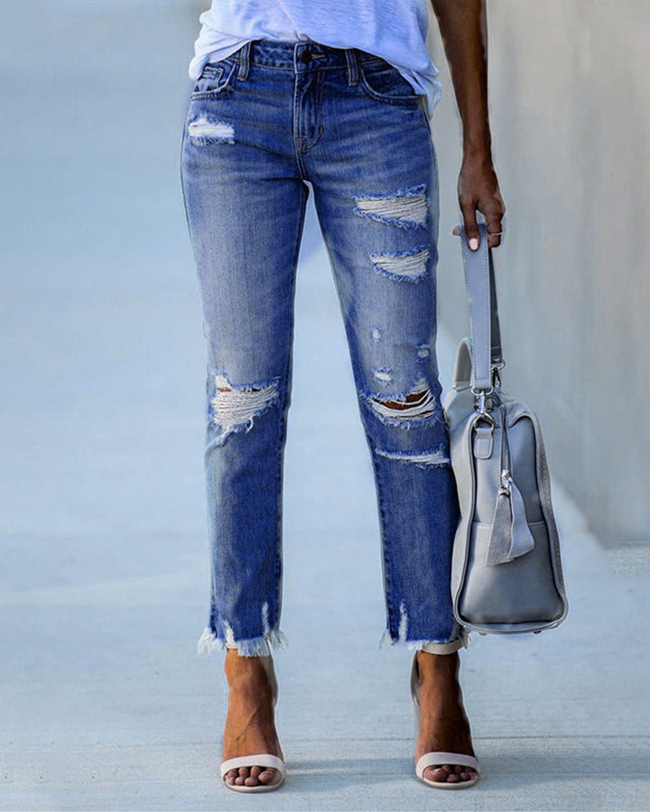 Lisslune | Comfort Stretch: Women's Slim-Fit Ripped Jeans with Frayed Edges