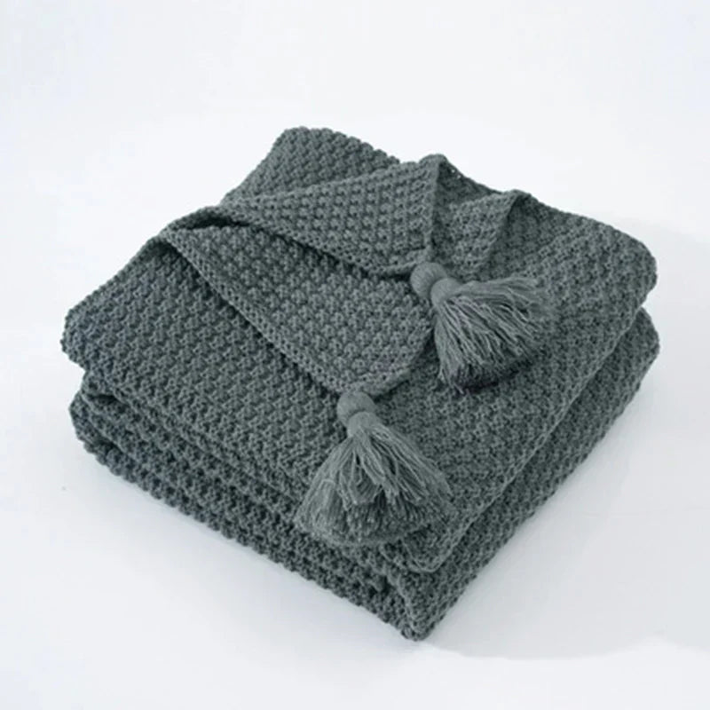 Lisslune | NordiWrap Knitted Wool Blanket with Tassels | Nordic Design | Cozy & Elegant | Perfect for Home