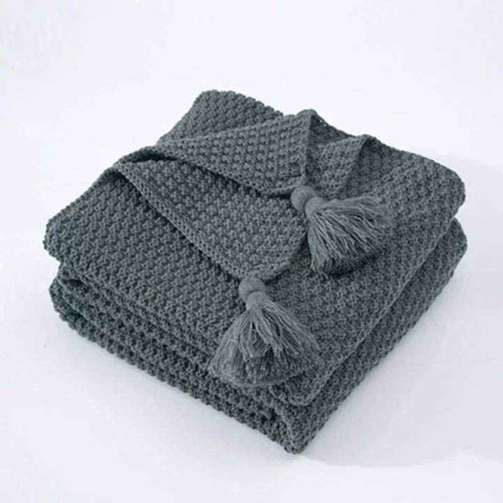 Lisslune | NordiWrap Knitted Wool Blanket with Tassels | Nordic Design | Cozy & Elegant | Perfect for Home