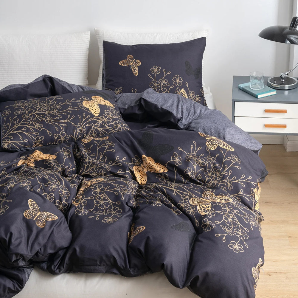 Lisslune | Valora Midnight Butterfly Duvet Cover | 3pcs Set
