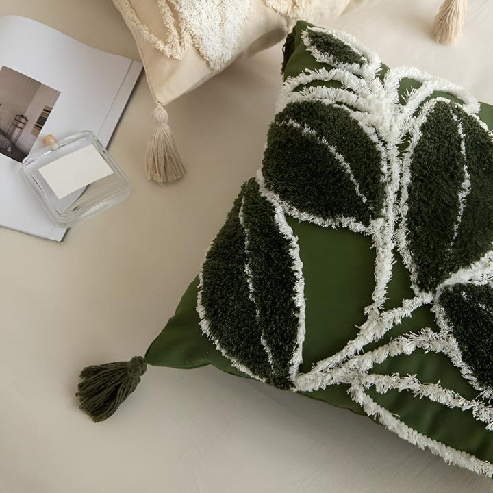 Lisslune | Plush Leaf With Tassel Cushion Cover