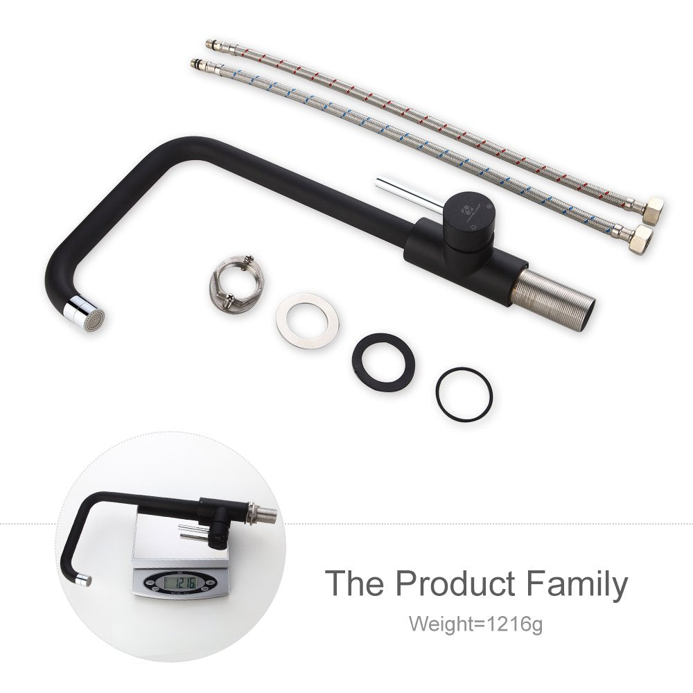 Lisslune | 2-Beam Kitchen Faucet Black 360° Rotatable Water Faucet Kitchen Faucet Sink