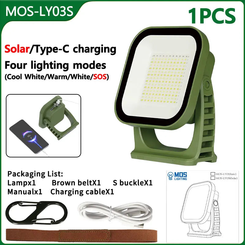 Lisslune | 80W LED Solar-Rechargeable Camping Lamp with Magnet and Zoom Function