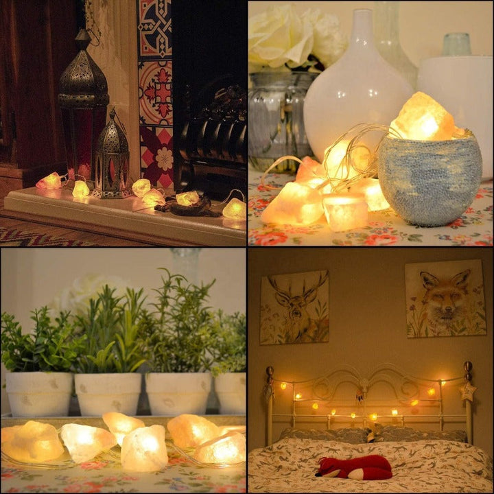 Lisslune | SolaraGleam Himalayan Salt String Lights | Warm Amber Light | Portable Natural Crystal Decoration for Home