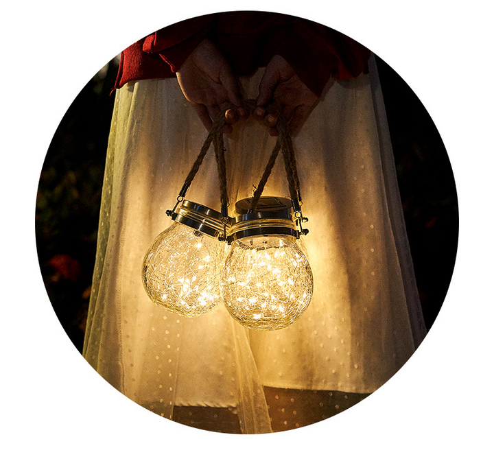 Lisslune | Solar LED Lantern in Glass – Decorative Garden Lighting with Wire Lights and Carry Handle
