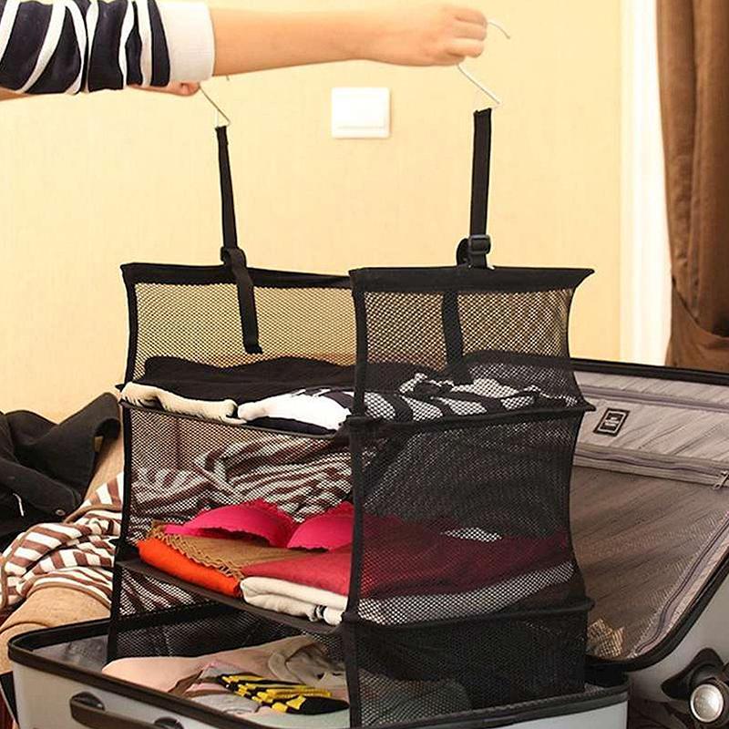 Lisslune | 3-Layers Foldable Shelf Bag Multifunctional Thick Hook Travel Wardrobe Bag Storage Shelves