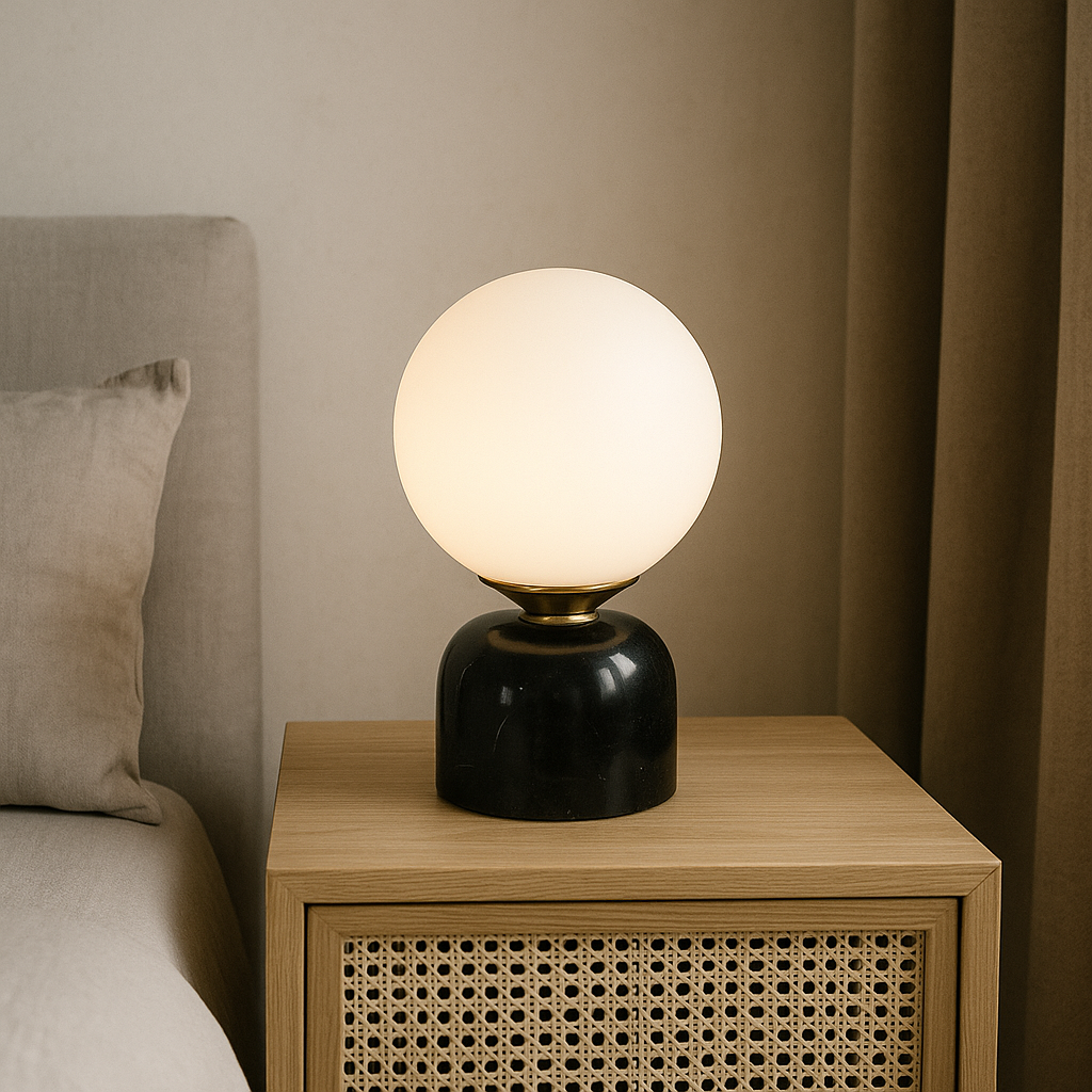Lisslune | Marnor | Marble Table Lamp with Glass Shade – Scandinavian Minimalist Design