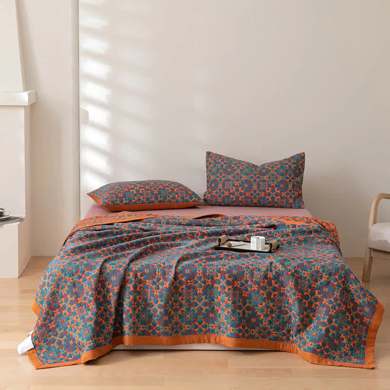 Lisslune | Six-Layer Cotton Blanket with Orange-Blue Pattern