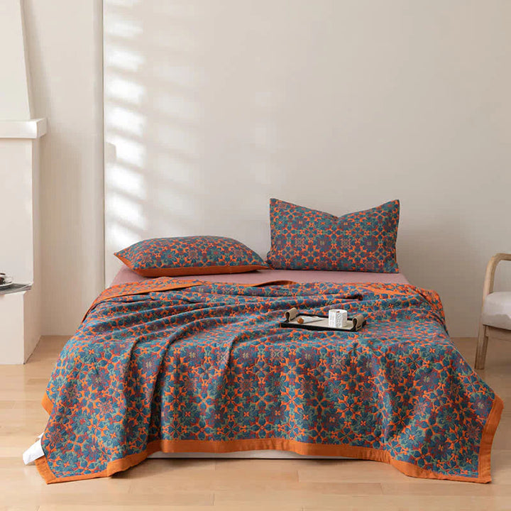 Lisslune | Six-Layer Cotton Blanket with Orange-Blue Pattern