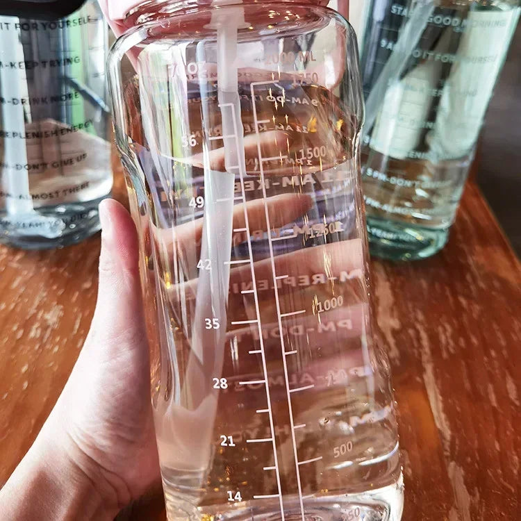 Lisslune | 2L Portable Sports Water Bottle with Straw and Time Markings