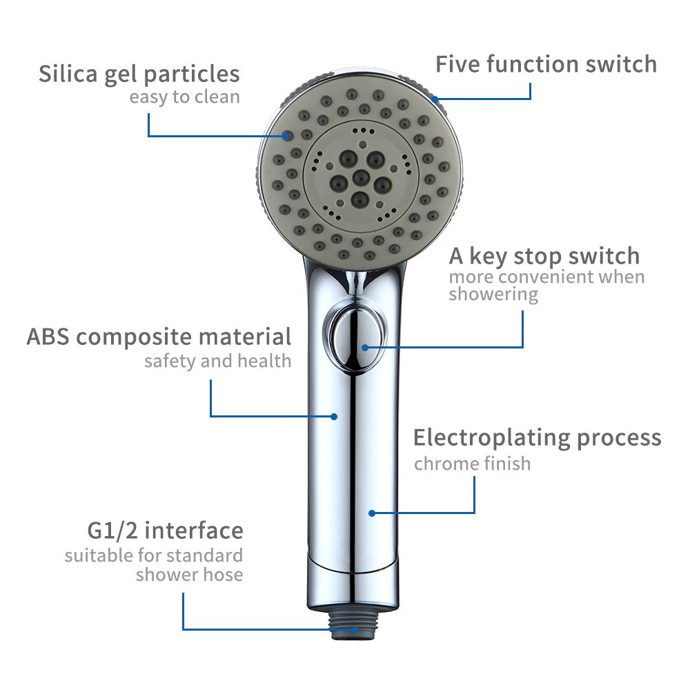 Lisslune | Showerhead 5 Mode ABS Handheld Shower with Switch for Rain Shower
