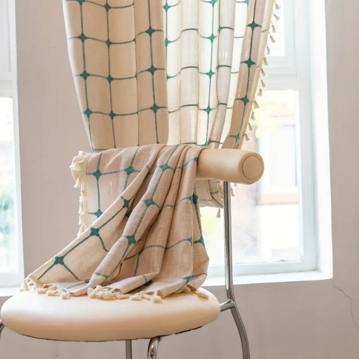 Lisslune | Turquoise Lattice Boho Tassel Curtain