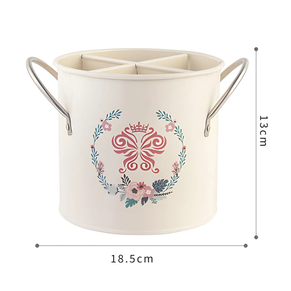 Lisslune | Floral Utensil Storage Basket with Divider Lid