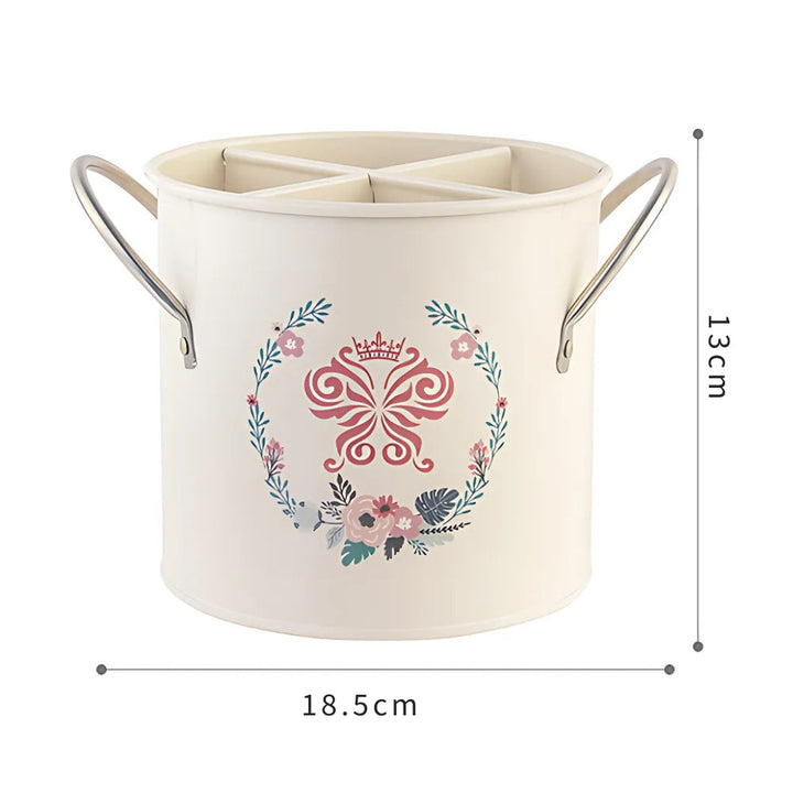 Lisslune | Floral Utensil Storage Basket with Divider Lid