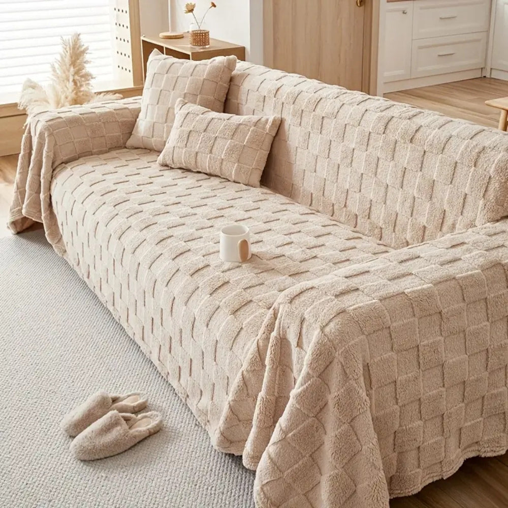 Lisslune | Checkered Plush Velvet Sofa Cover